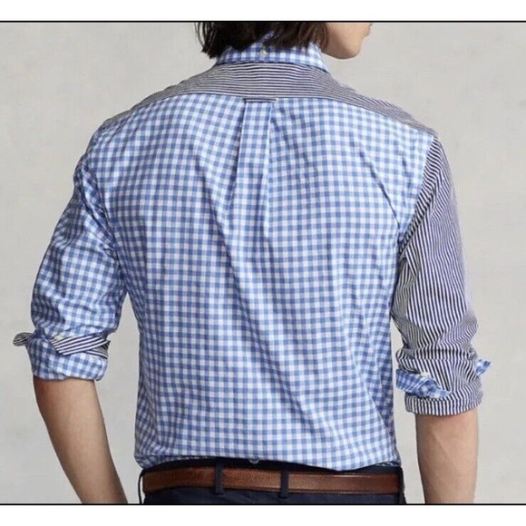 Polo Ralph Lauren Poplin Stripe Check Colorblock Button Down Slim Fit Shirt S - Picture 2 of 9